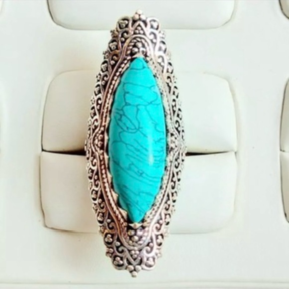 Turquoise Silver Statement Ring - Picture 2 of 2